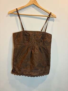 American Eagle Outfitters Brown Embroidered Sleeveless Cami Tank Top
